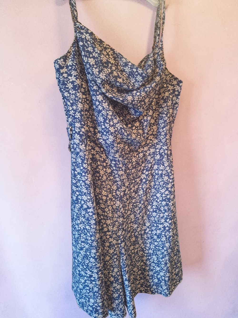 SHEIN Blue Floral Cowl-Neck Midi Dress
